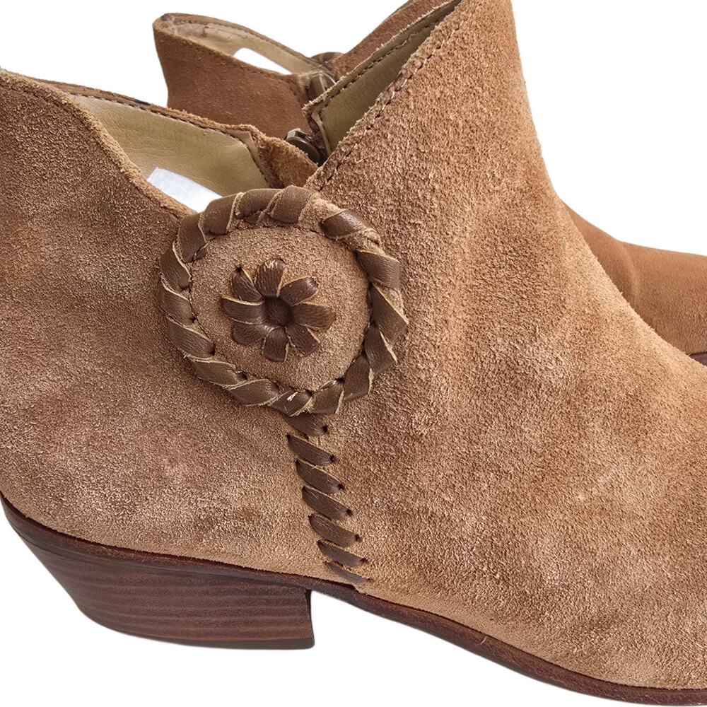 Jack Rogers Suede Bootie Peyton Size 8.5 Tan Leather Western Short Boot Side Zip